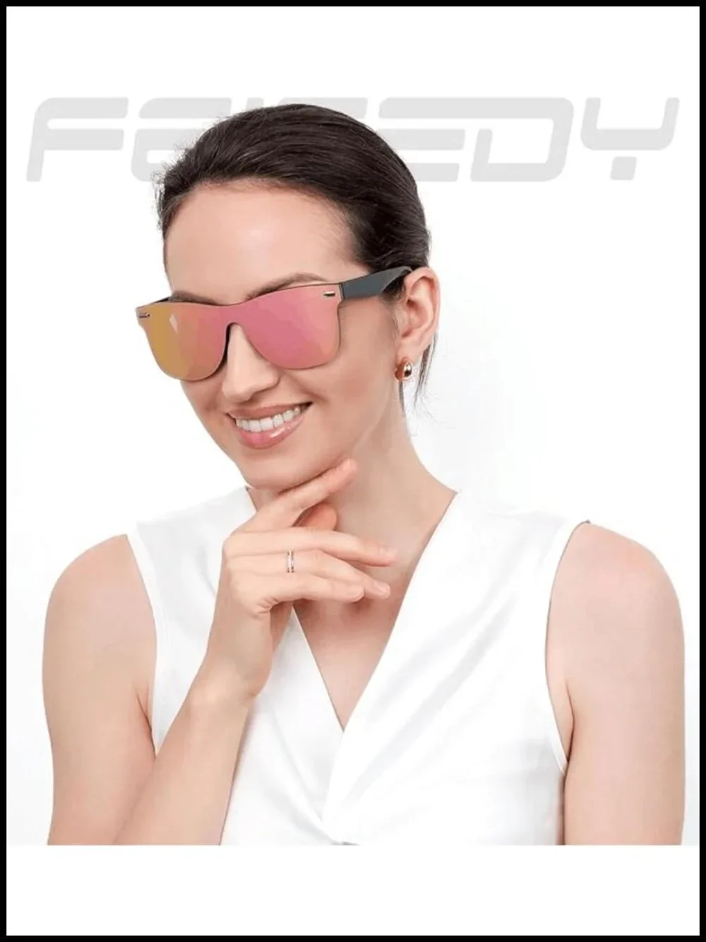 Trendy Rimless Mirrored One Piece Lens Sunglasses UV400 Protection